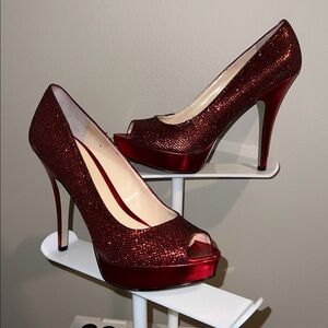 Enzo Angiolini Sparkling Red Peep-Toe Heels